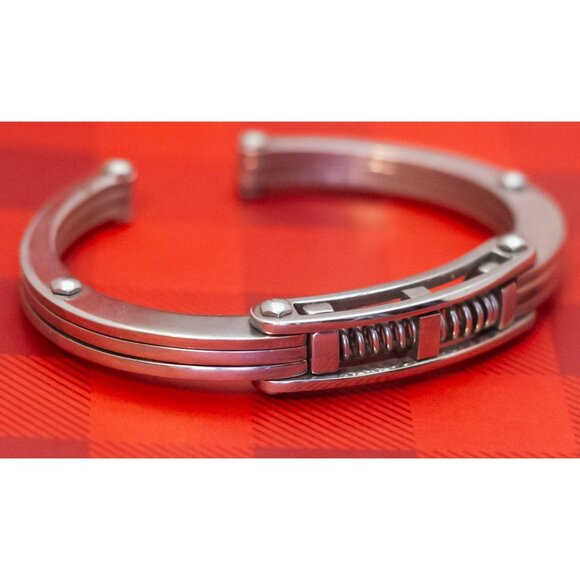 8 inch, Vintage Spring Links Silver Tone Cuff Bracelet - O35 - Picture 2 of 3